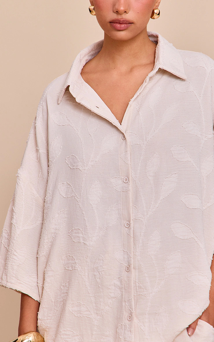 Cream Embroidered Floral Short Sleeve Shirt | Co-ords | PrettyLittleThing UK