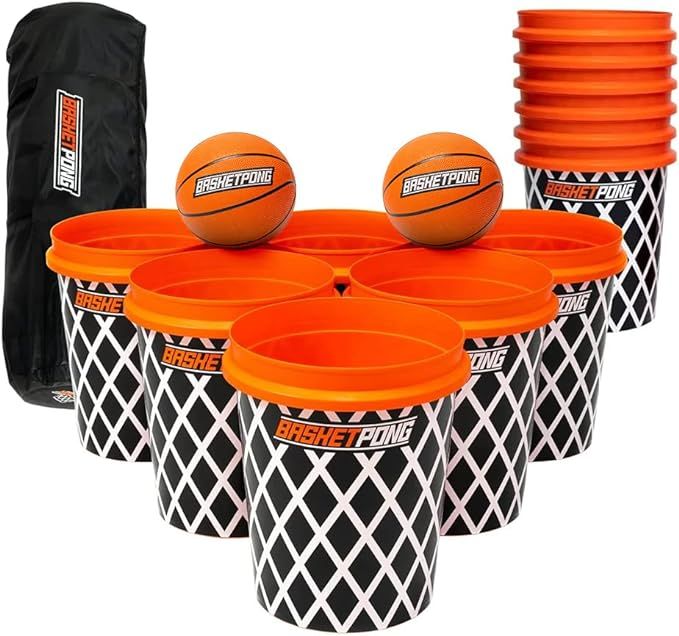 BasketPong® Giant Yard Pong X Basket Ball Game with Durable Balls and Buckets - Outdoor Game for... | Amazon (US)