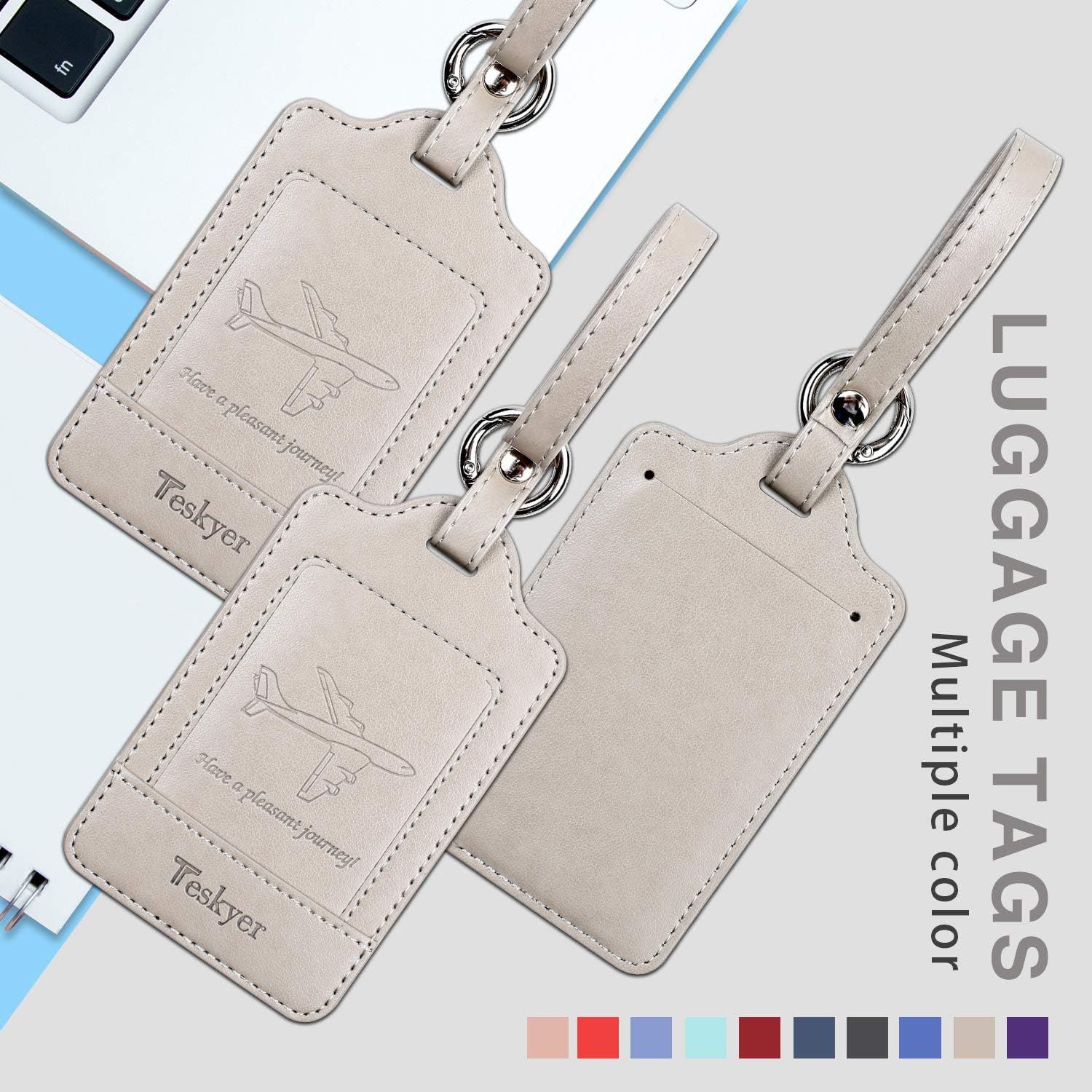 Teskyer Luggage Tags, 3 Pack Premium PU Leahter Luggage Tags Privacy Protection Travel Bag Labels Su | Amazon (US)
