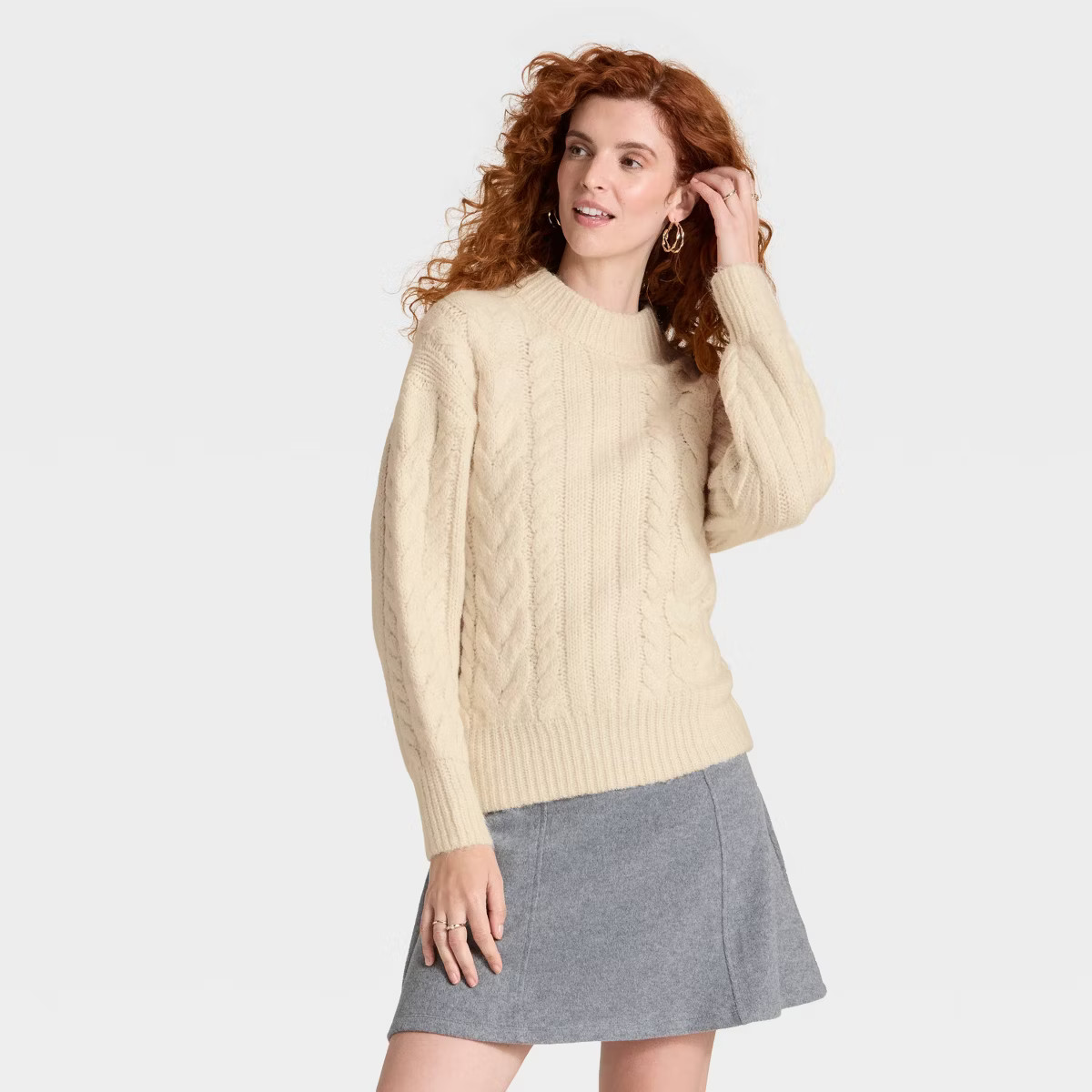 Women's Round Neck Cabled Sweater - A New Day™ | Target