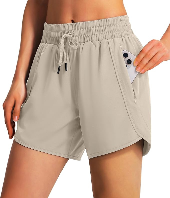 Ksmien Women's 5" Athletic Running Shorts Quick Dry Lightweight Workout Gym Shorts with Zipper Po... | Amazon (US)