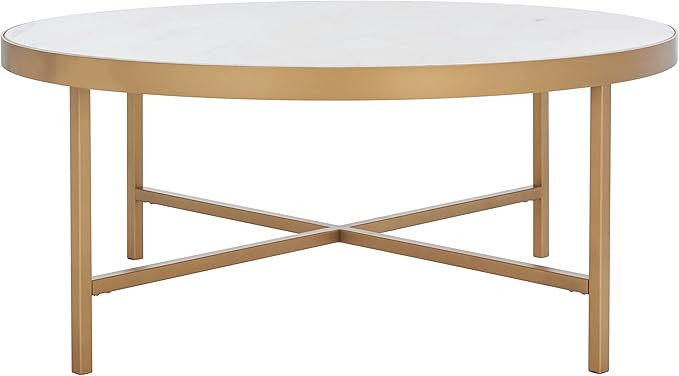 SAFAVIEH Couture Collection Caralyn White Marble/Brass Round Coffee Table | Amazon (US)