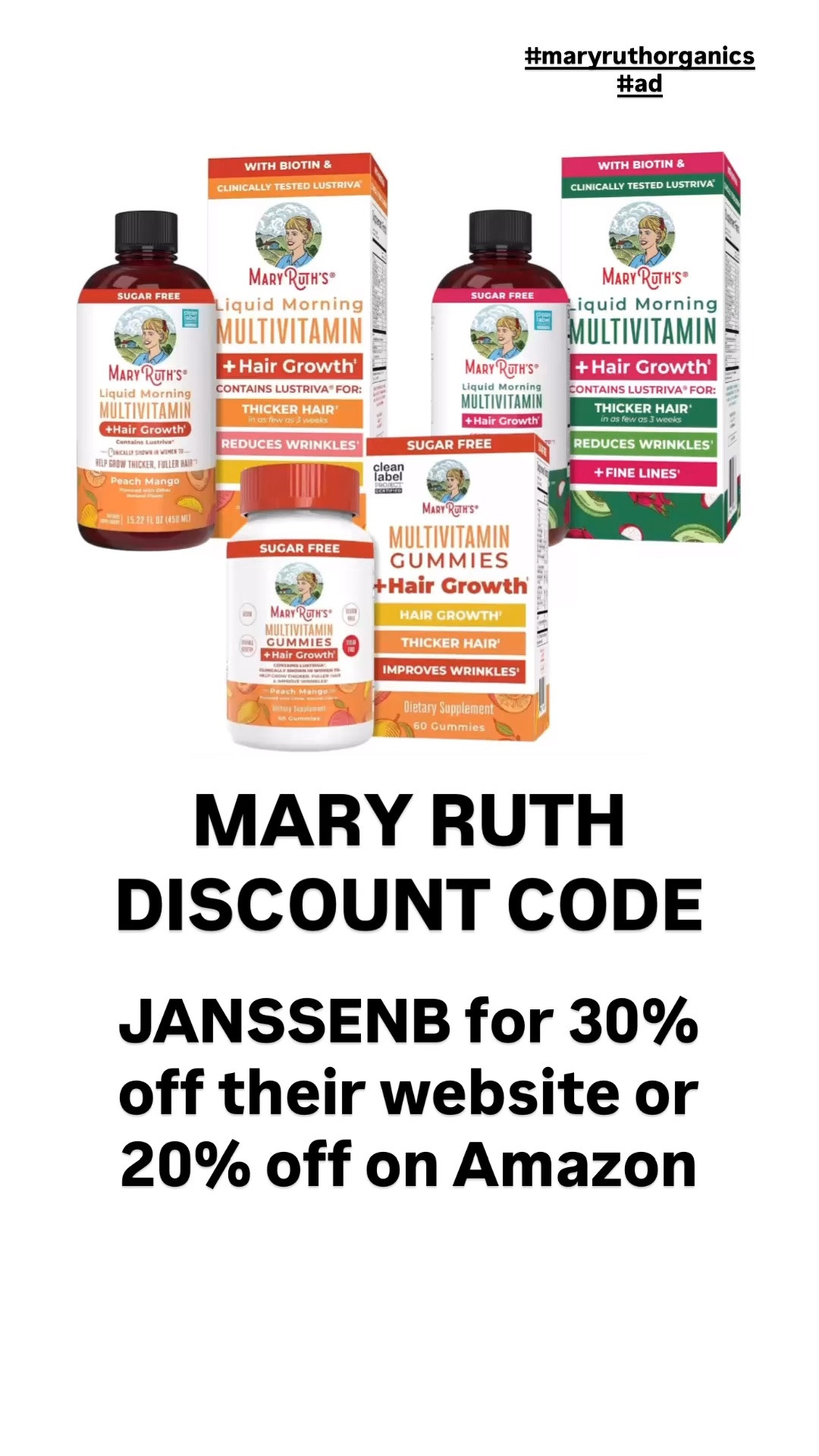 #maryruthorganics
This is my favorite time to stock up for back-to-school with all my favorite products (and I can’t wait to try the hair growth gummies)!

Use my code JANSSENB for 30% off their website or 20% off on Amazon

#LTKBeauty #LTKSaleAlert #LTKselfcare