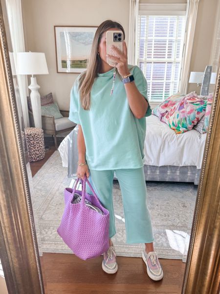 Comfy outfit of the day @ 26 weeks pregnant// this lounge set is a splurge but I am loving it! I sized up to a medium in the pants for the bump, but they definitely stretch out (I’d size down if between sizes) // exact naghedi at barths tote color is old 

#LTKbump #LTKstyletip #LTKSeasonal