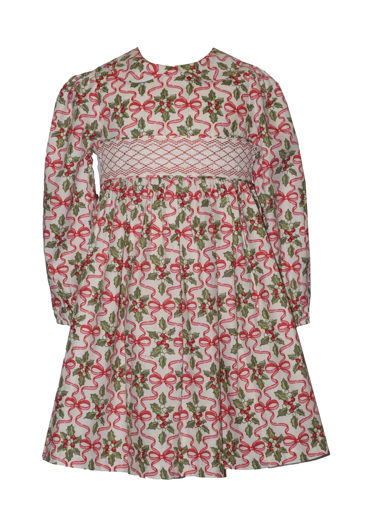 Girls 4-6x Long Sleeve Smocked Holly Bow Dress | Belk