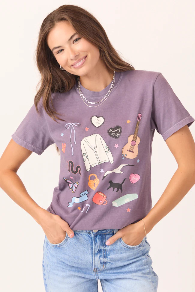 Eras Multi Icons Purple Graphic Tee | Pink Lily