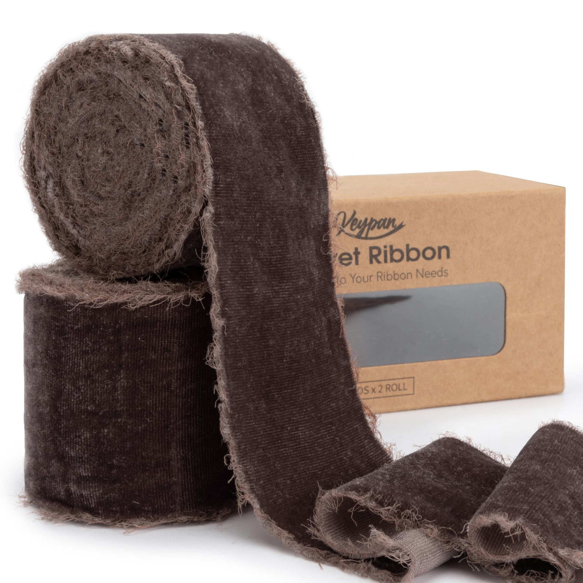 Brown Velvet Ribbon 2-1/2 Inch x 6 Yd Handmade Frayed Vintage Wide Ribbons for Christmas Tree Hom... | Amazon (US)
