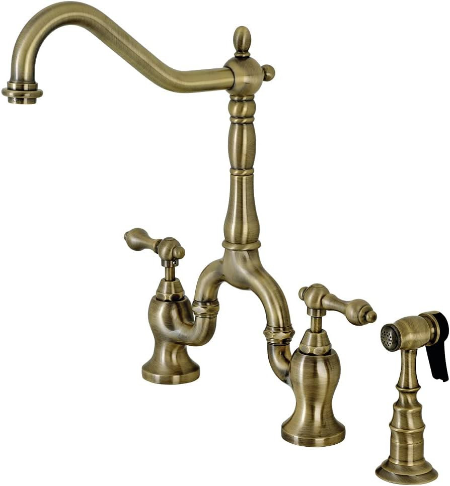 Kingston Brass KS7753ALBS English Country Bridge Kitchen Faucet, Antique Brass | Amazon (US)