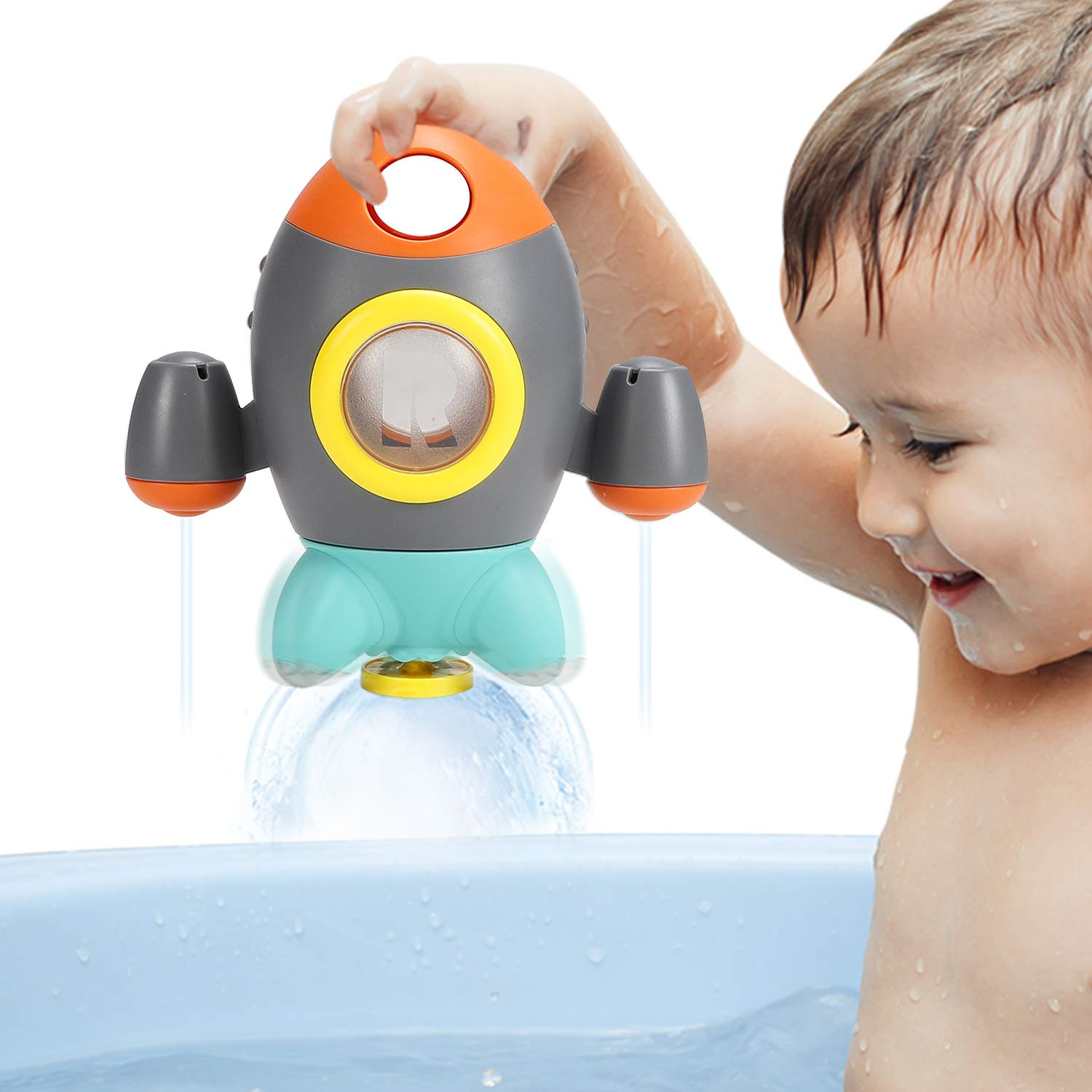 Baby Bath Toys, Space Rocket Shape Bathtub Toys for Toddlers, Spray Water Toys w/ Rotating Fountain, Bathroom Shower Toys for Infants Aged 18 Months 2 3 4 5 Years Old Kids Girls Boys | Amazon (US)