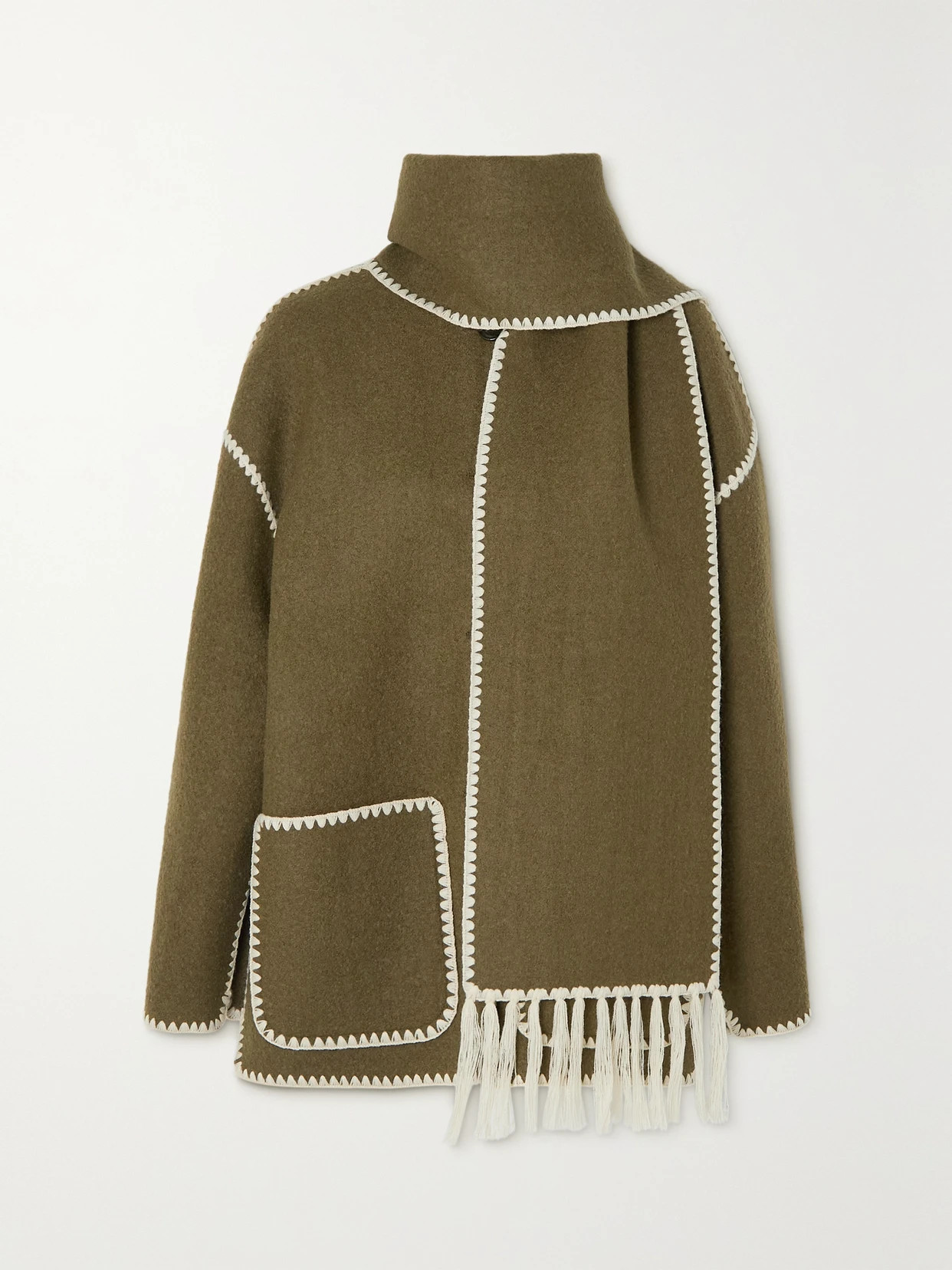TOTEME - Draped Fringed Wool-blend Jacket - Green | NET-A-PORTER (UK & EU)