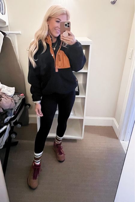 Comfy cute fleece pullover. Colors perfect for fall! Vern eyeing this forever! Worn these Spanx leggings several days this trip. Best legging staple. Hiking boots 

#LTKshoecrush #LTKSeasonal #LTKtravel