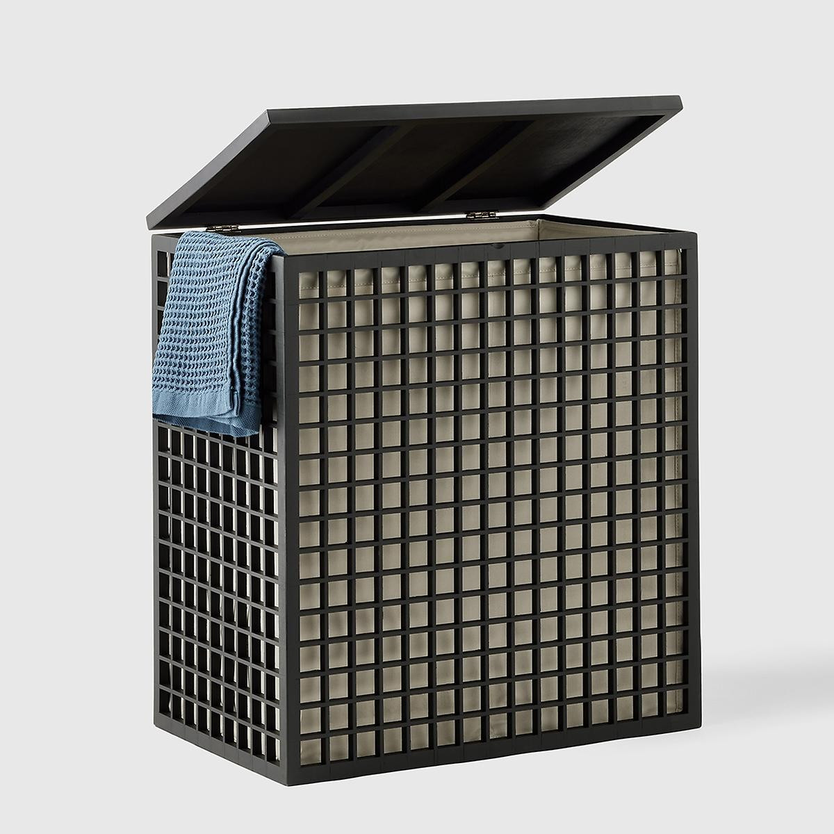 Marie Kondo Ink Black Shoji 2-Section Bamboo Hamper | The Container Store