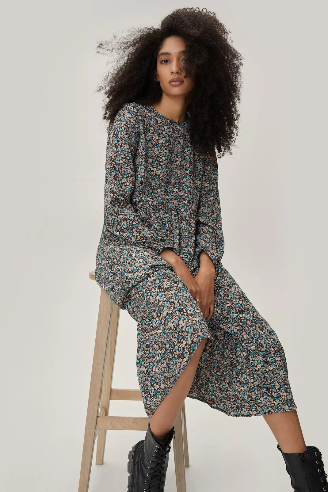 Long Sleeve Floral Midaxi Dress | Nasty Gal (US)