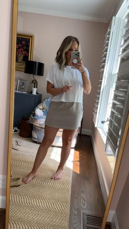 This sweatshirt skirt from Abercrombie is the perfect winter to spring or summer to fall option. It’s a little too warm to wear this summer, but perfect for later this year. I love the tulip style hemline on the sides and the comfortable waistband. Size XS. My cropped white tee is Amazon size small.

#LTKOver40 #LTKStyleTip #LTKSeasonal