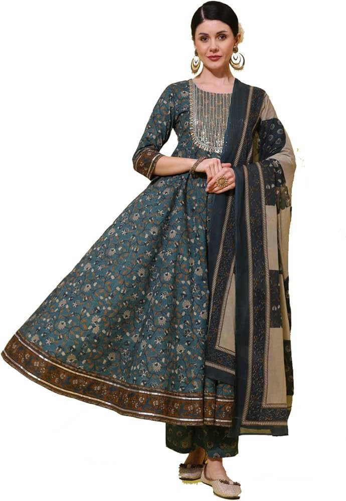 DREAMANGEL FASHION Womens Party Wear Rayon printed Anarkali Kurta Trouser With Dupttaa | Amazon (US)