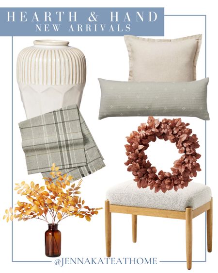 Hearth and Hand new arrivals for the fall season including bench, faux leaves and vases, table runners, throw pillows, and wreaths, home decor

#LTKhome #LTKSeasonal