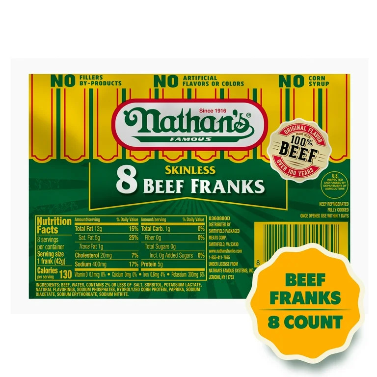 Nathan's Famous Skinless Beef Hot Dogs, 12 oz | Walmart (US)