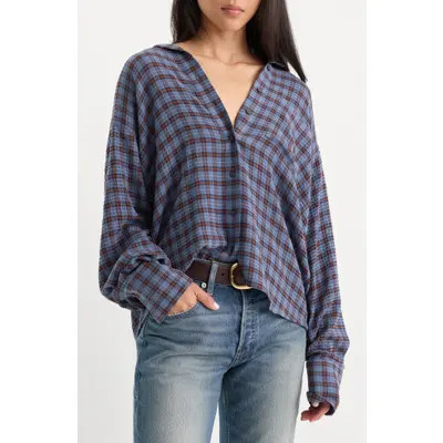Good American The Crinkle Easy Plaid Shirt in Forest Plaid at Nordstrom, Size Large | Nordstrom