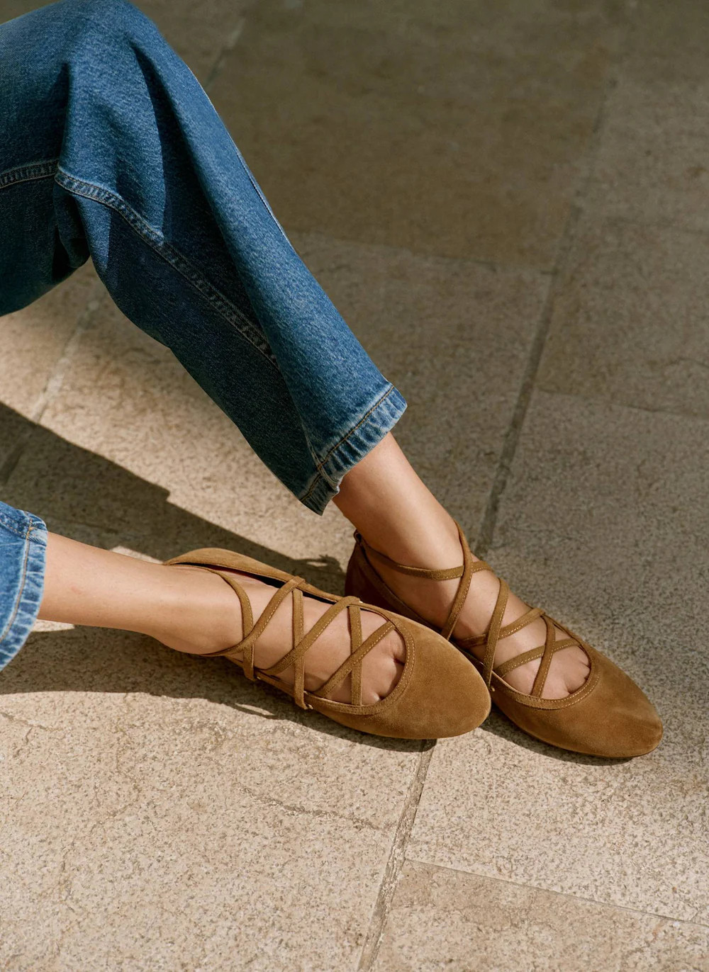 Lyra Neutral Suede Lace Up Ballet Pumps | Mint Velvet