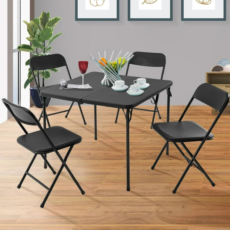 Mainstays 5 Piece Resin Card Folding Table and Four Folding Chairs Set, Black | Walmart (US)