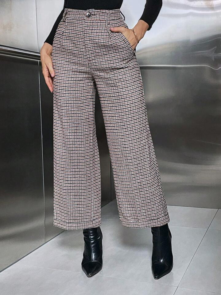 SHEIN Privé Plaid Print Wide Leg Pants | SHEIN