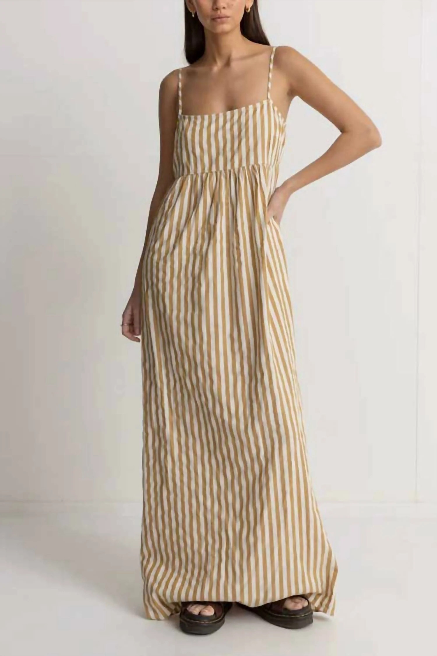 Goodtimes Stripe Maxi Dress In Camel | Shop Simon