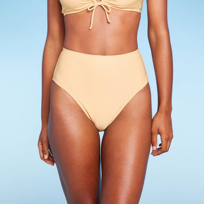 Women's Lurex Cinched Tie Back High Waist Medium Coverage Bikini Bottom - Shade & Shore™ Yellow | Target