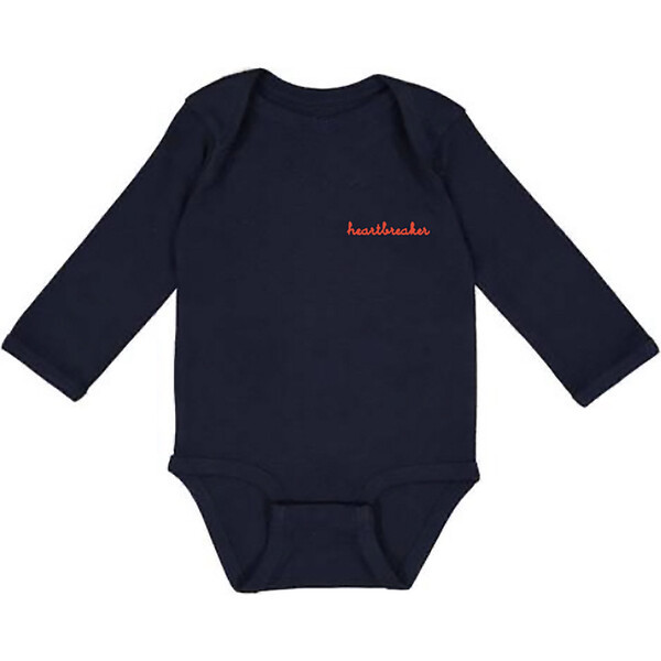 "heartbreaker" Baby Longsleeve Onesie, Navy | Maisonette