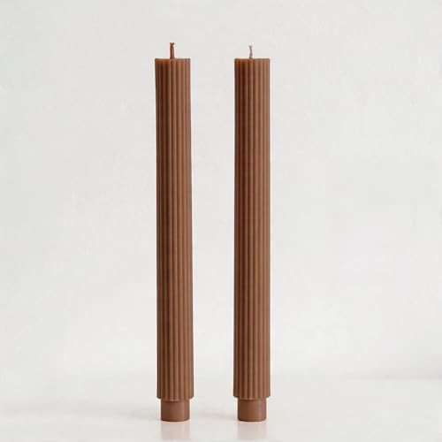 Ribbed Taper Candles, 2 Pack 10 Inch Brown Pink Decorative Candles, Unscented Soy Wax Candles for... | Amazon (US)