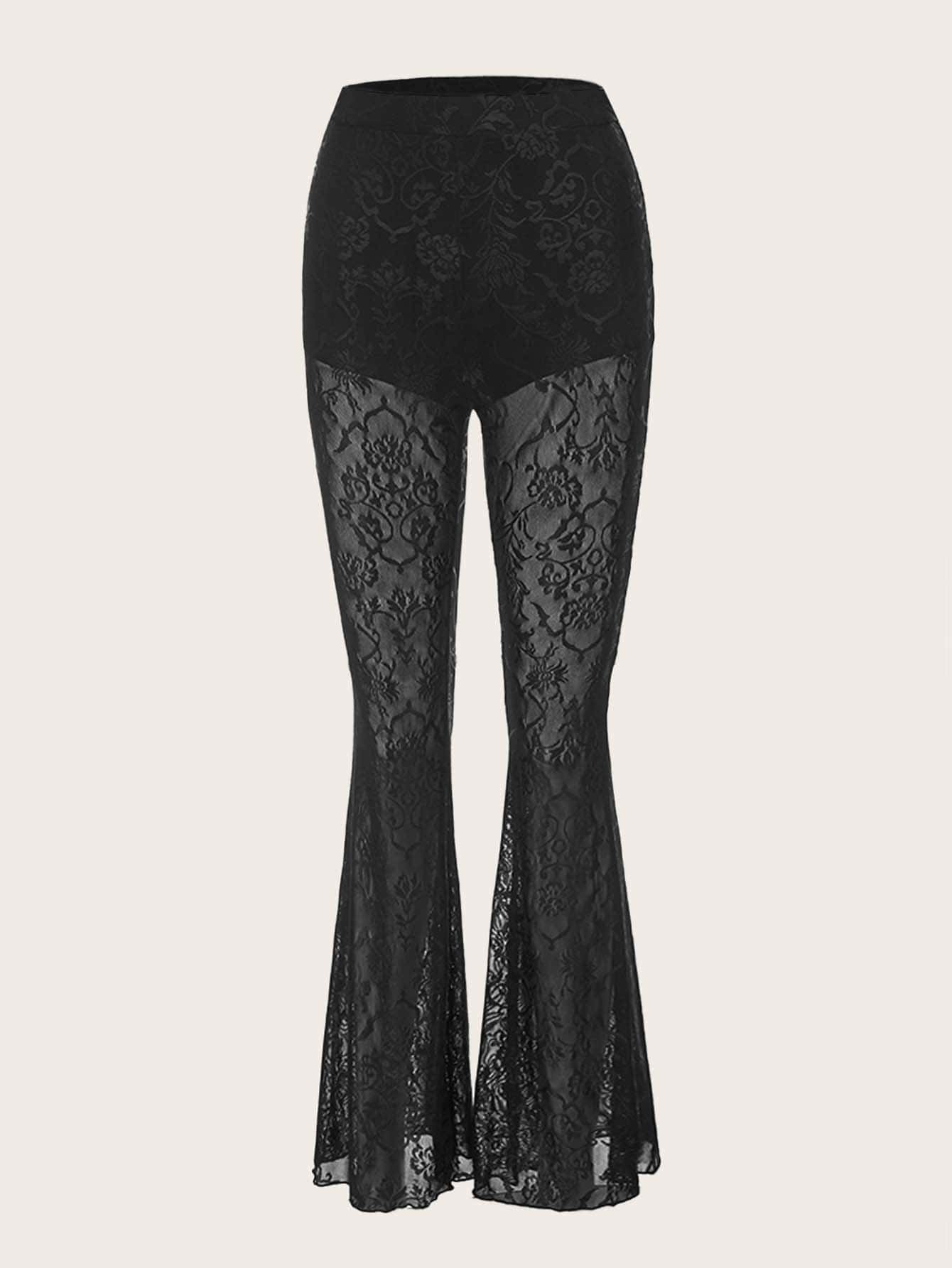 ROMWE PUNK High Waist Lace Flare Leg Pants | SHEIN
