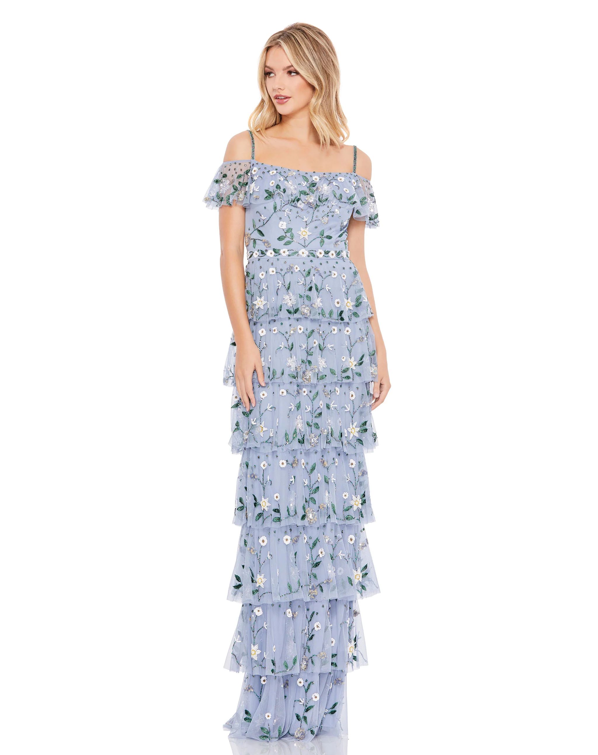 Layered Floral Embellished Maxi Dress | Mac Duggal
