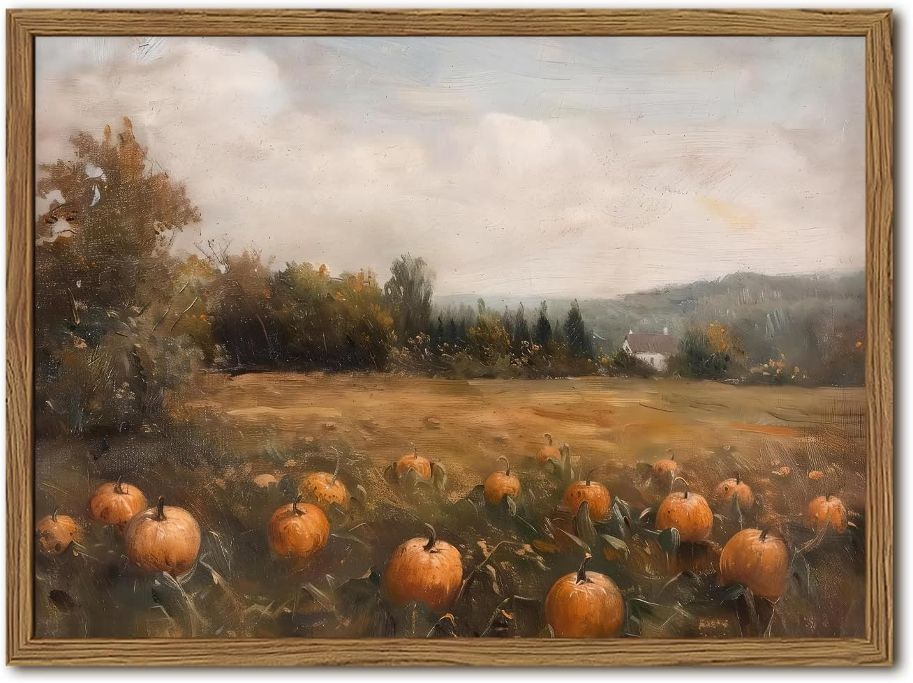 Framed Vintage Pumpkin Wall Art, Farmhouse Pumpkin Field Pictures Wall Decor, Rustic Harvest Landscape Paintings Canvas Prints Country Fall Home Decor for Living Room Kitchen 16×24 inch | Amazon (US)