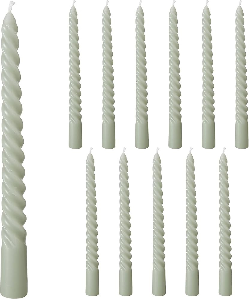 12 Piece Pale Green Twist Taper Candles, 2 Boxed Sets of 6, 4 Hours Burn Time, Paraffin Wax, 7.75... | Amazon (US)