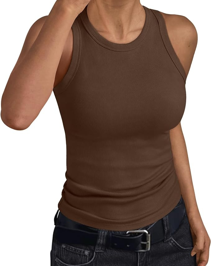 Trendy Queen Womens Tank Tops Summer Workout Racerback Ribbed Shirts Beach Vacation Outfits Sprin... | Amazon (US)