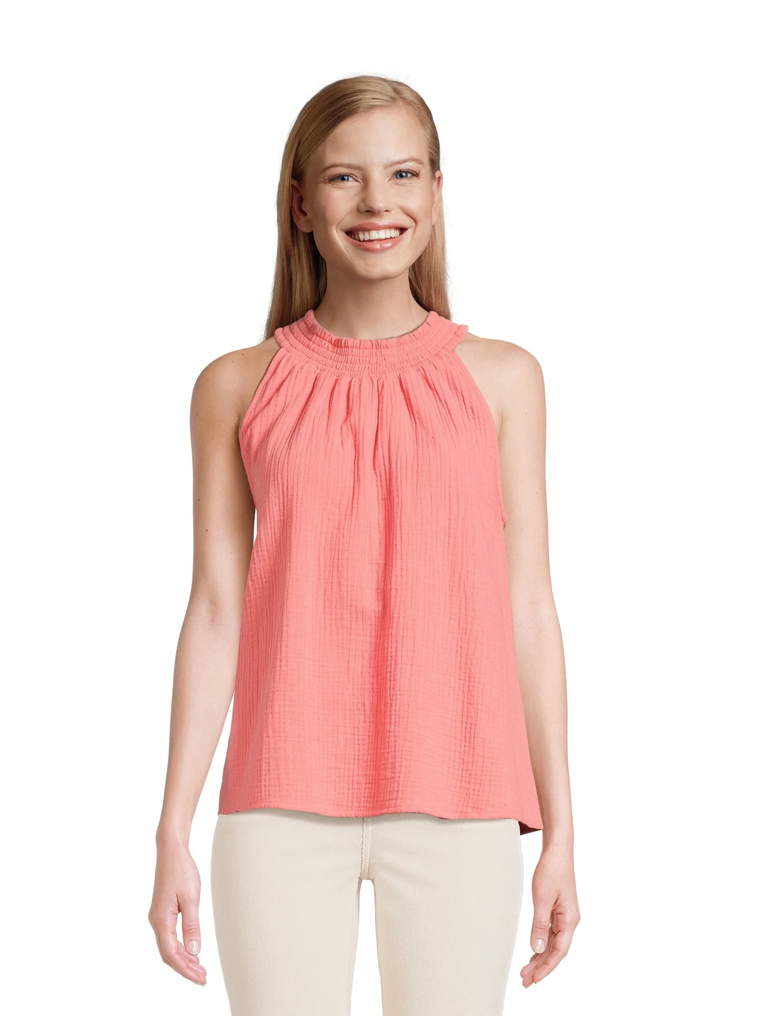 Time and Tru Women's Smocked Halter Woven Top, Sizes S-XXXL | Walmart (US)