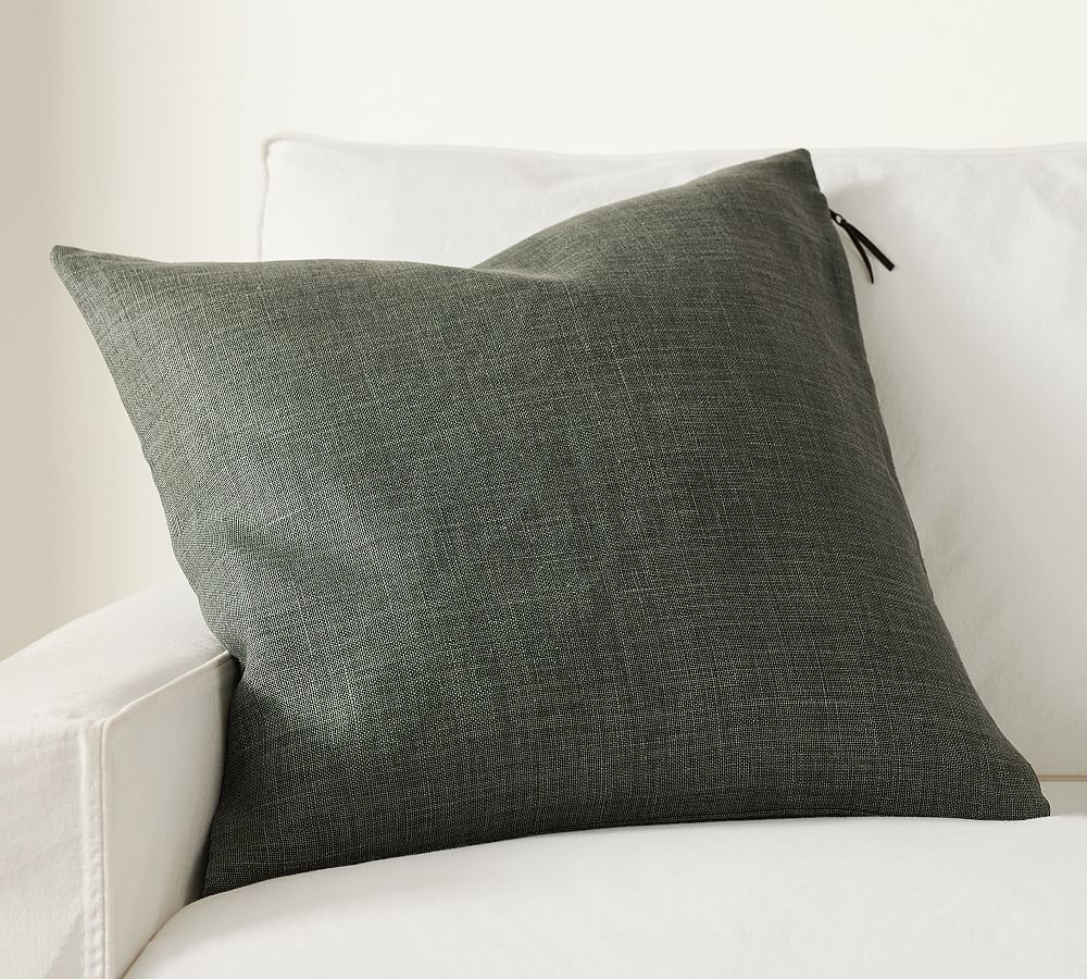 Belgian Linen Pillow Cover, 24"", Hunter | Pottery Barn (US)