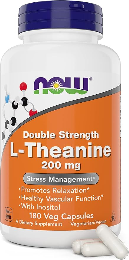 NOW Foods L-Theanine, Double Strength 200 mg Per Cap - 180 Veg Capsules - Enhanced with 100mg Ino... | Amazon (US)