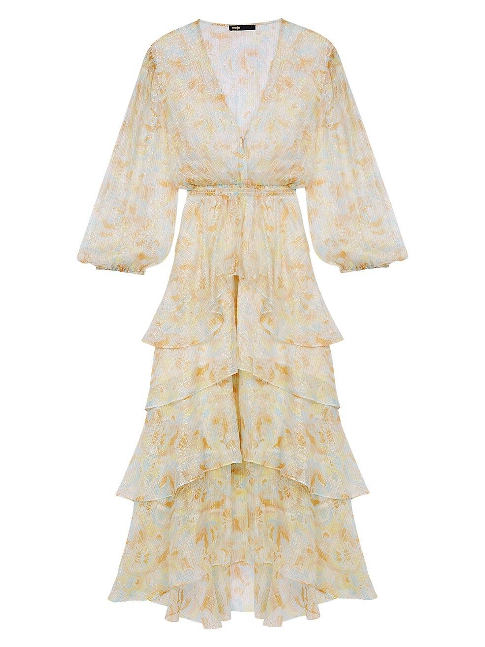 Allover Floral Silk-Blend Calf-Length Tiered Midi-Dress | Saks Fifth Avenue