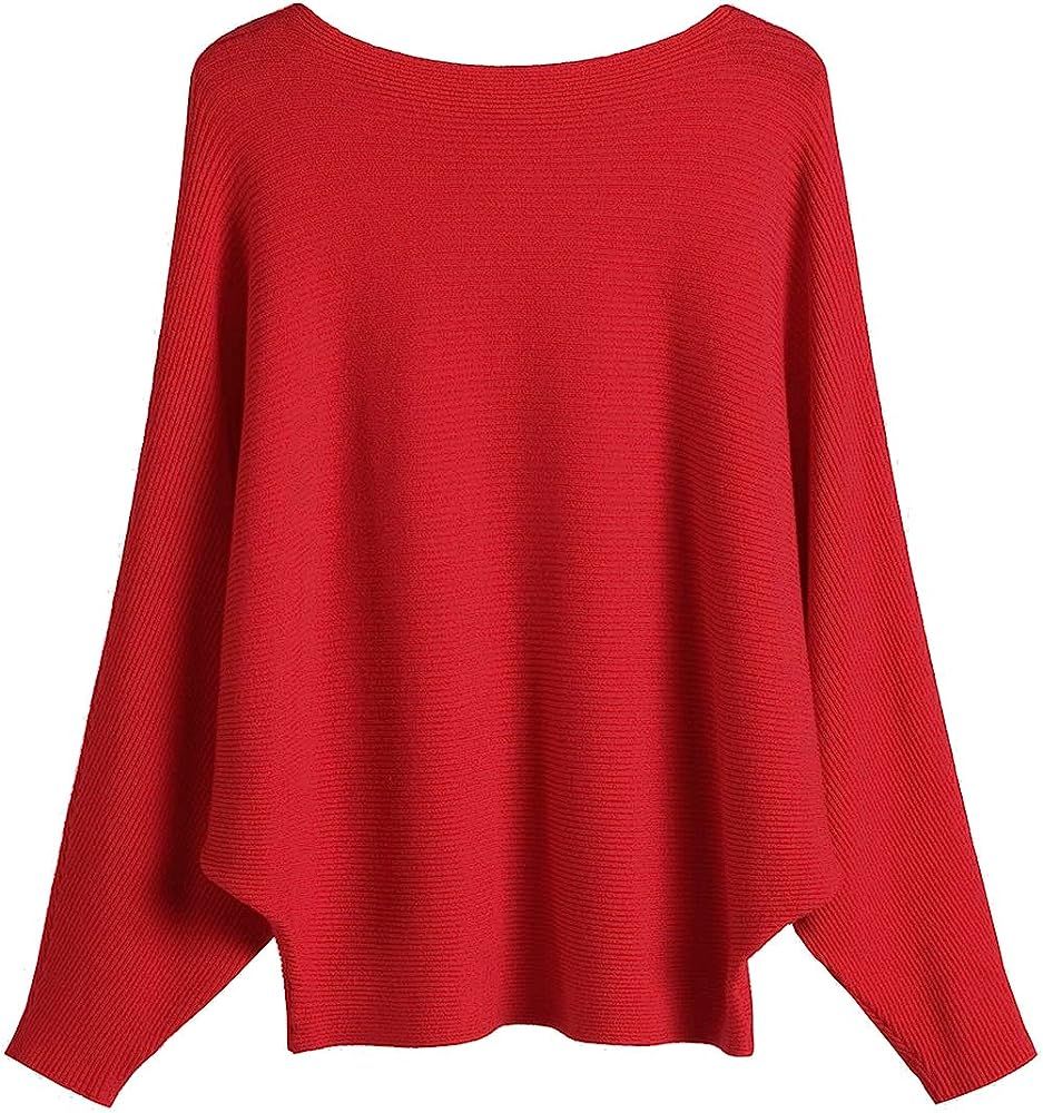 GABERLY Boat Neck Batwing Sleeves Dolman Knitted Sweaters and Pullovers Tops for Women | Amazon (US)