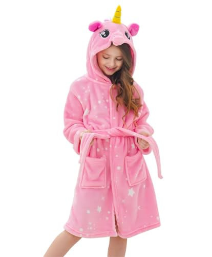 Doctor Unicorn Girls Fleece Hooded Robe Toddler Warm Fuzzy Bathrobe Pink 4-5 Years | Amazon (US)