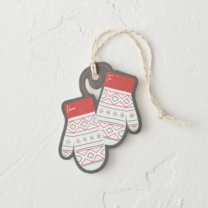 "Winter Mittens" - Customizable Gift Tags in Green or Red by Michelle Taylor. | Minted