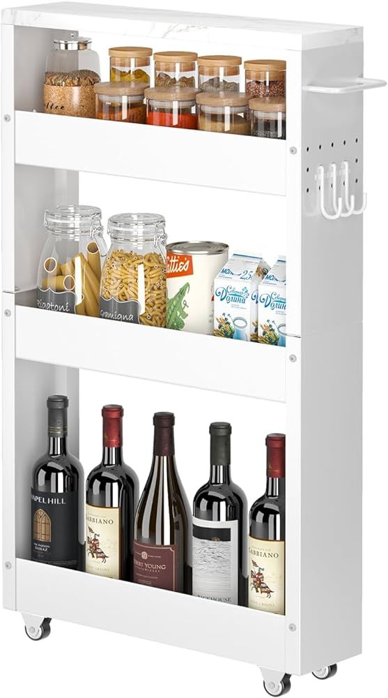 CHLORYARD Slim Storage Cart, 4-Tier Kitchen Rolling Cart Narrow Storage Cabinet with Handle & Whe... | Amazon (US)