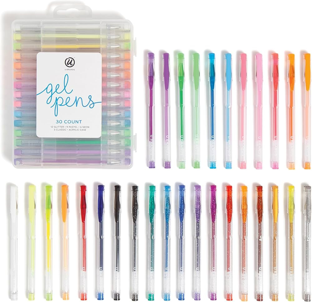 U Brands Metallic Gel Pens, Set of 30, Assorted Point Sizes, Glitter, Pastel, Neon and Classic As... | Amazon (US)