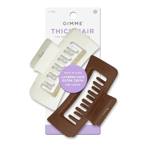 Gimme Beauty Thick Hair Extra Teeth Claw Clips - Double Layer Claws for Long & Curly Hair - Trendy Large, Non-Slip Accessories - Washable Design - Cream & Brown, 2 Pack | Amazon (US)