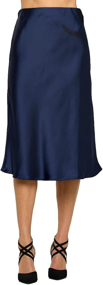 Women Solid High Waist Silky Casual Elastic Satin Midi Skirt -Made in USA (Available in Plus Size... | Amazon (US)