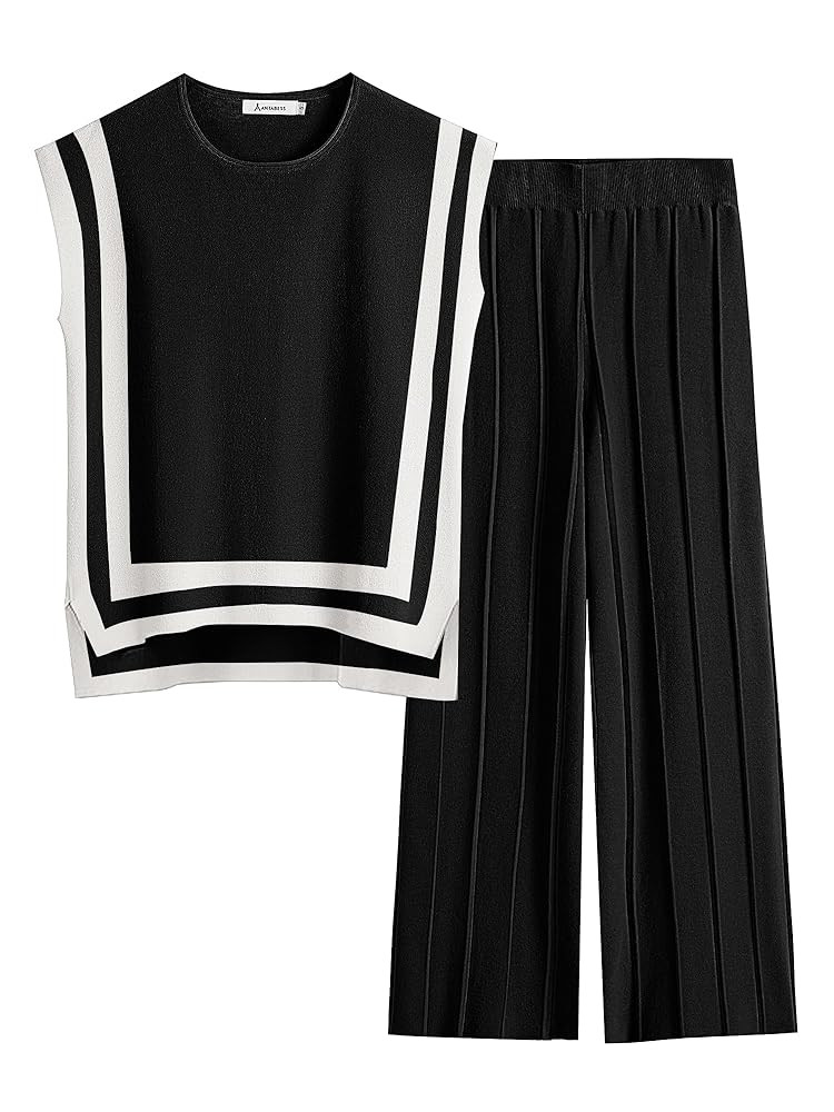 ANRABESS Women 2 Piece Lounge Sets Summer Casual Knit Sweater Vest Pant Set Beach Vacation Airpor... | Amazon (US)