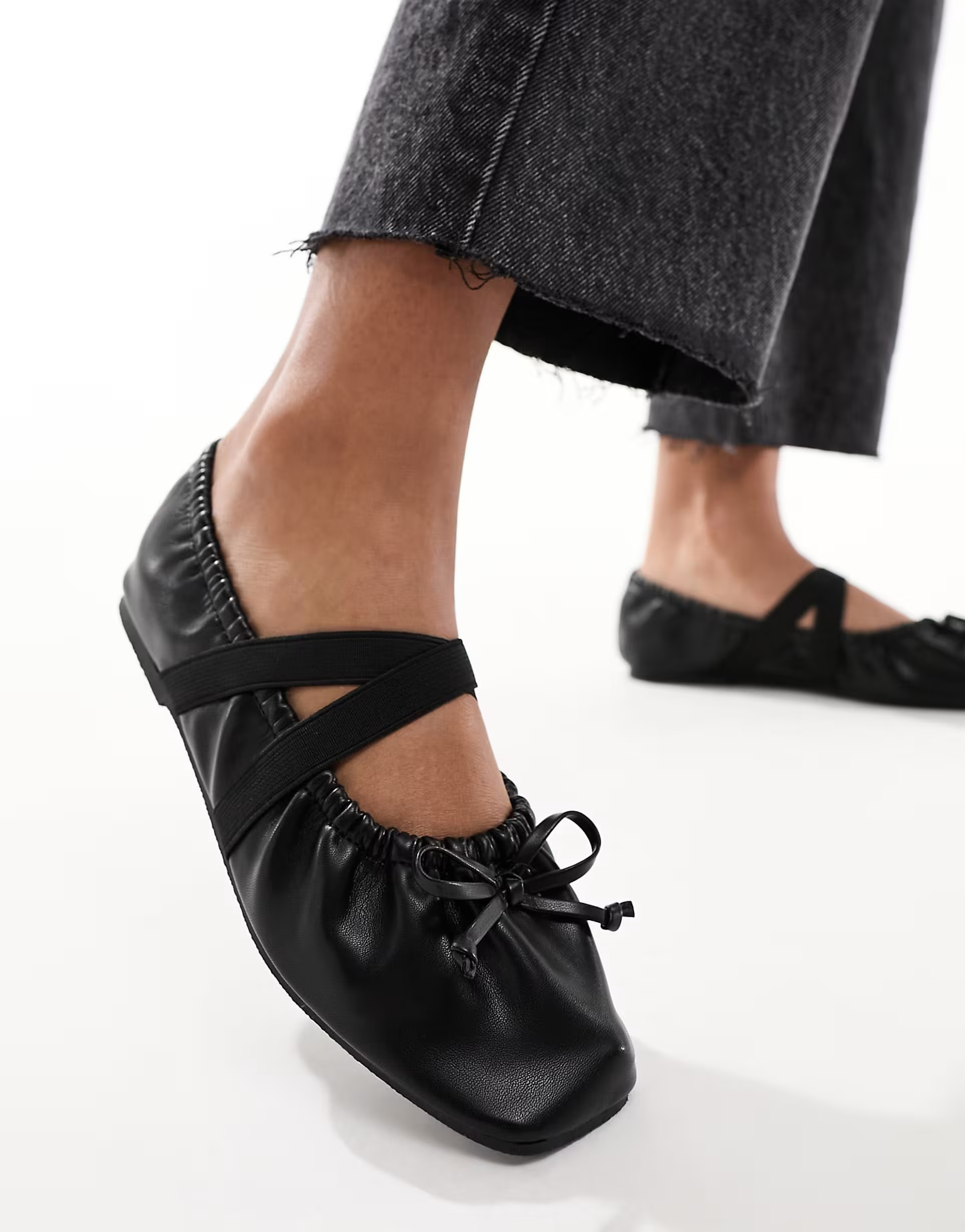 ASOS DESIGN Los Angeles ruched ballet flats with elastic strap in matte black | ASOS (Global)