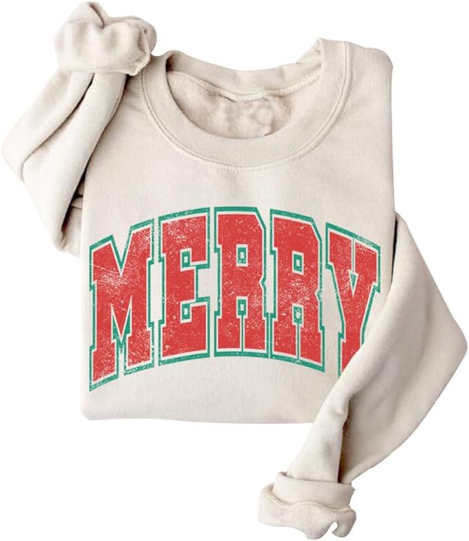 DIOMMELL Merry Vintage Sweatshirt Merry ChristmasChristmas Sweater Crewneck Sweatshirt | Amazon (US)