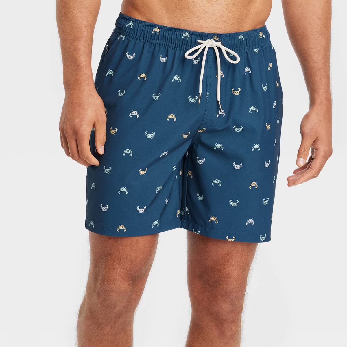 Men's 7" Leaf Print Swim Shorts with Boxer Brief Liner - Goodfellow & Co™ Navy Blue | Target