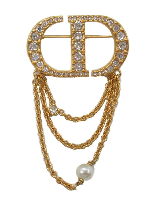 Christian Dior Pre-Owned 2020s CD Crystal Brooch | Gold | FARFETCH | Farfetch Global